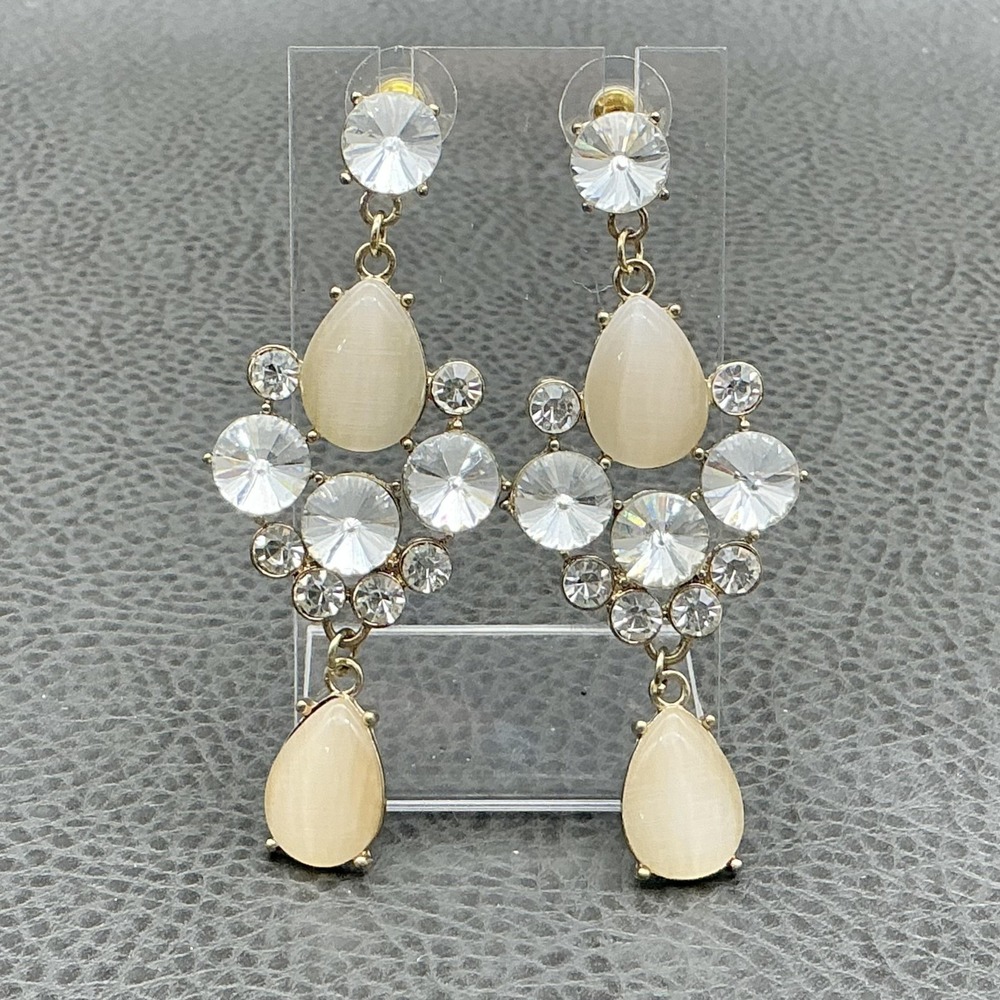 Earrings Gold Tone Clear Crystal Teardrop Dangle Drop Womens Chandelier Jewelry